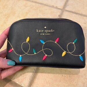 kate spade black leather pouch with colorful embroidered lights